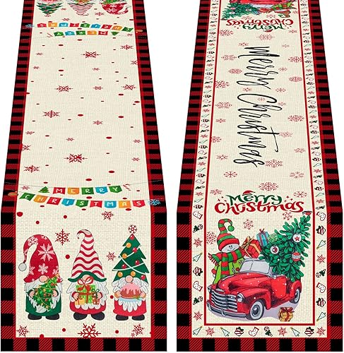 2 piezas de árboles de Navidad de 13 x 72 pulgadas, camino de mesa de Feliz Navidad, copos de nieve, decoración de mesa de Año Nuevo, decoración de