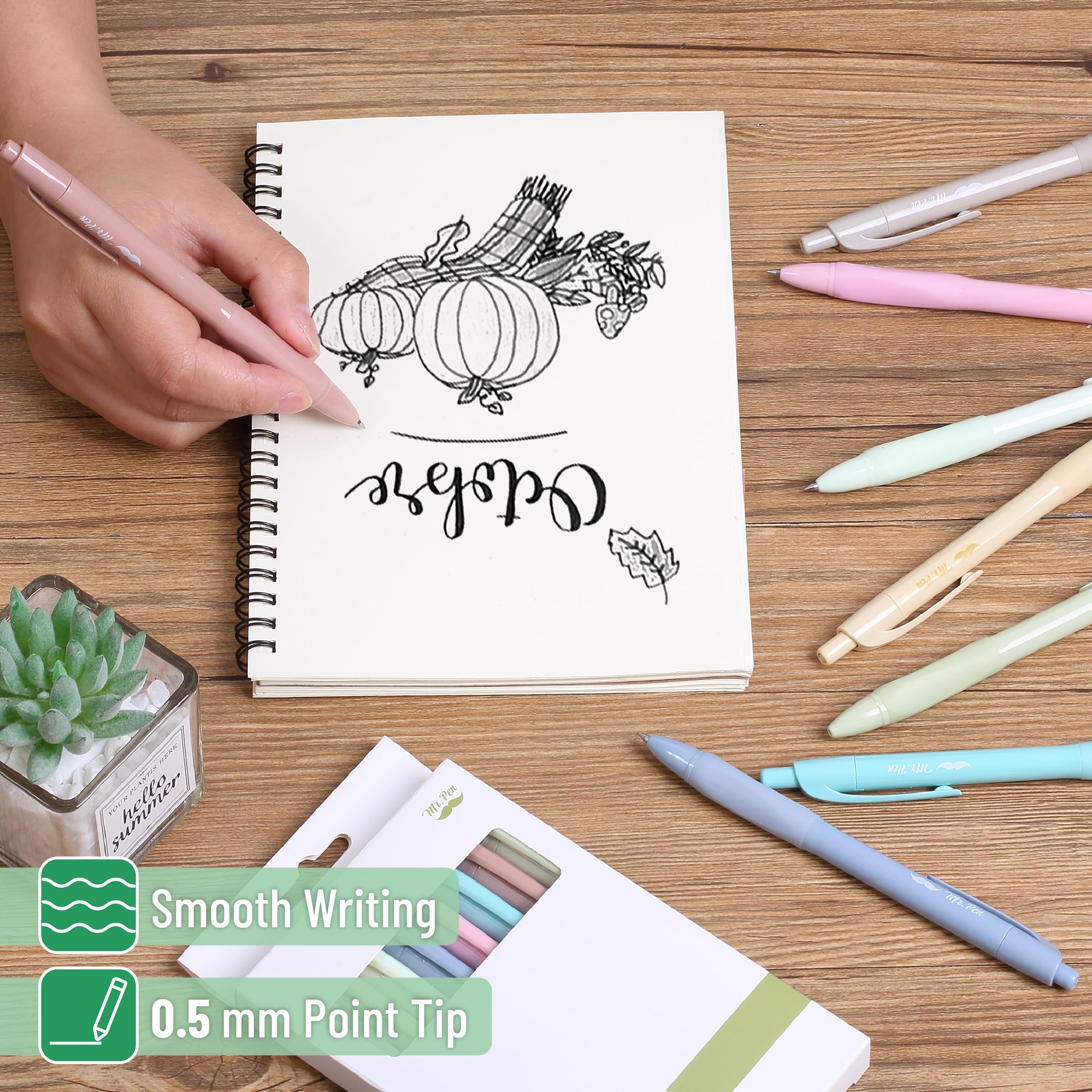 Mr Pen- Retractable Gel Pens 8 Pack Black Ink Soft Grip Soft Pastel Barrel Gel Pens Fine Point — view 3