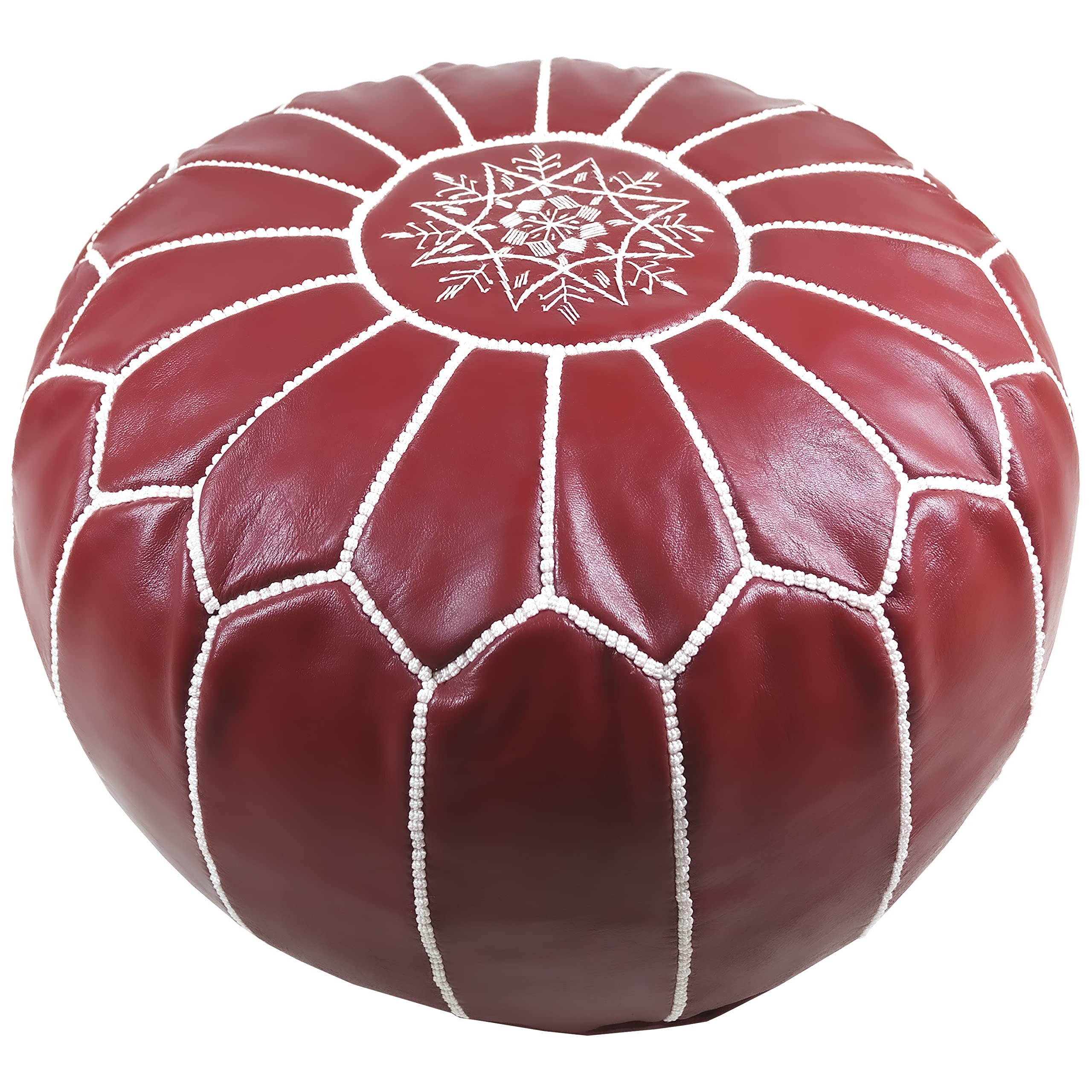Marrakesh Gallery Genuine Leather Round Pouf Unstuffed - Moroccan Ottoman Footstool, Footrest Cover - Boho Decor - Bohemian Living Room, Bedroom, Kids Room, Gift & Wedding
