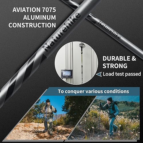 Miniatura 5 de Naturehike Bastones de senderismo y trekking plegables, 2 piezas ajustables y ligeras de aluminio para aeronaves