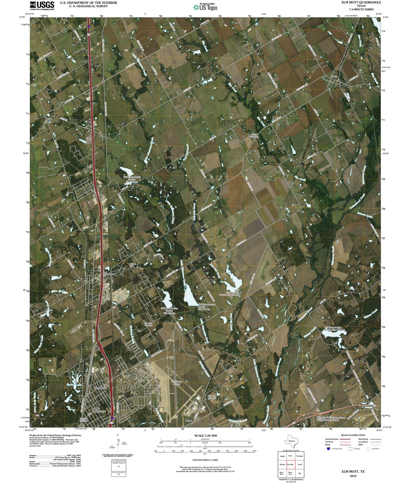 Historic Pictoric Elm Mott Texas USGS Topographic Map Print, 2013, 1:24000, 7.5-Minute Quadrangle, Topo Wall Art Poster - 18in x 24in