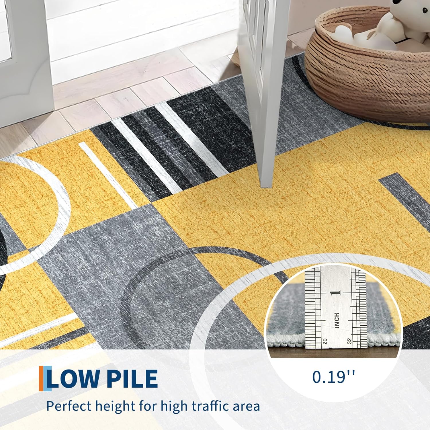 GlowSol Washable 2x6 Runner Rug for Bathroom Modern Abstract Geometric Rugs Runner for Hallway, Non-Slip Stain-Resistant Carpet for Kitchen, Low Pile Neutral Print Rugs for Laundry Bedroom,Yellow