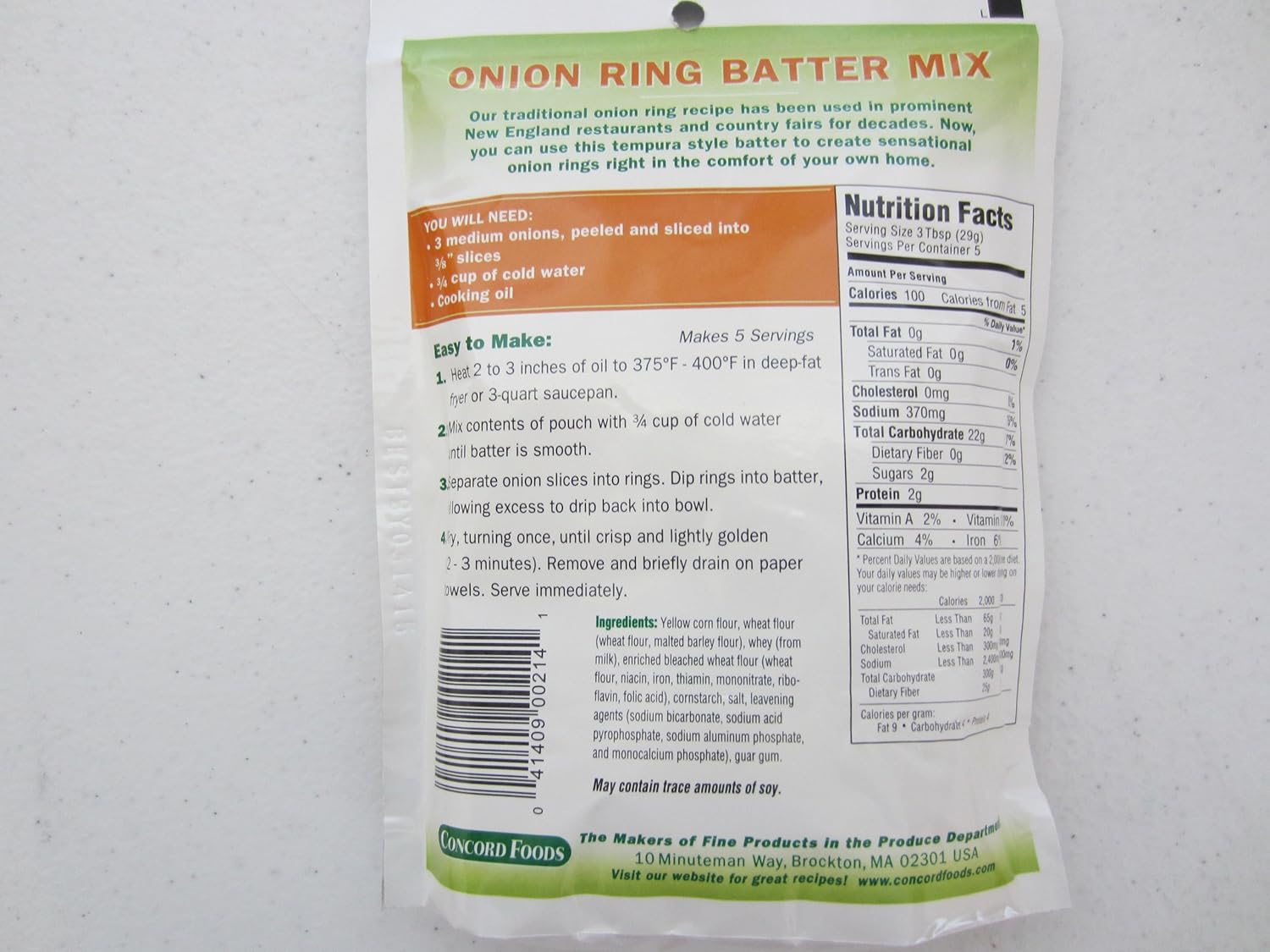 Concord Onion Ring Batter Mix, 5.2-Ounce Pouches (Pack of 18 )