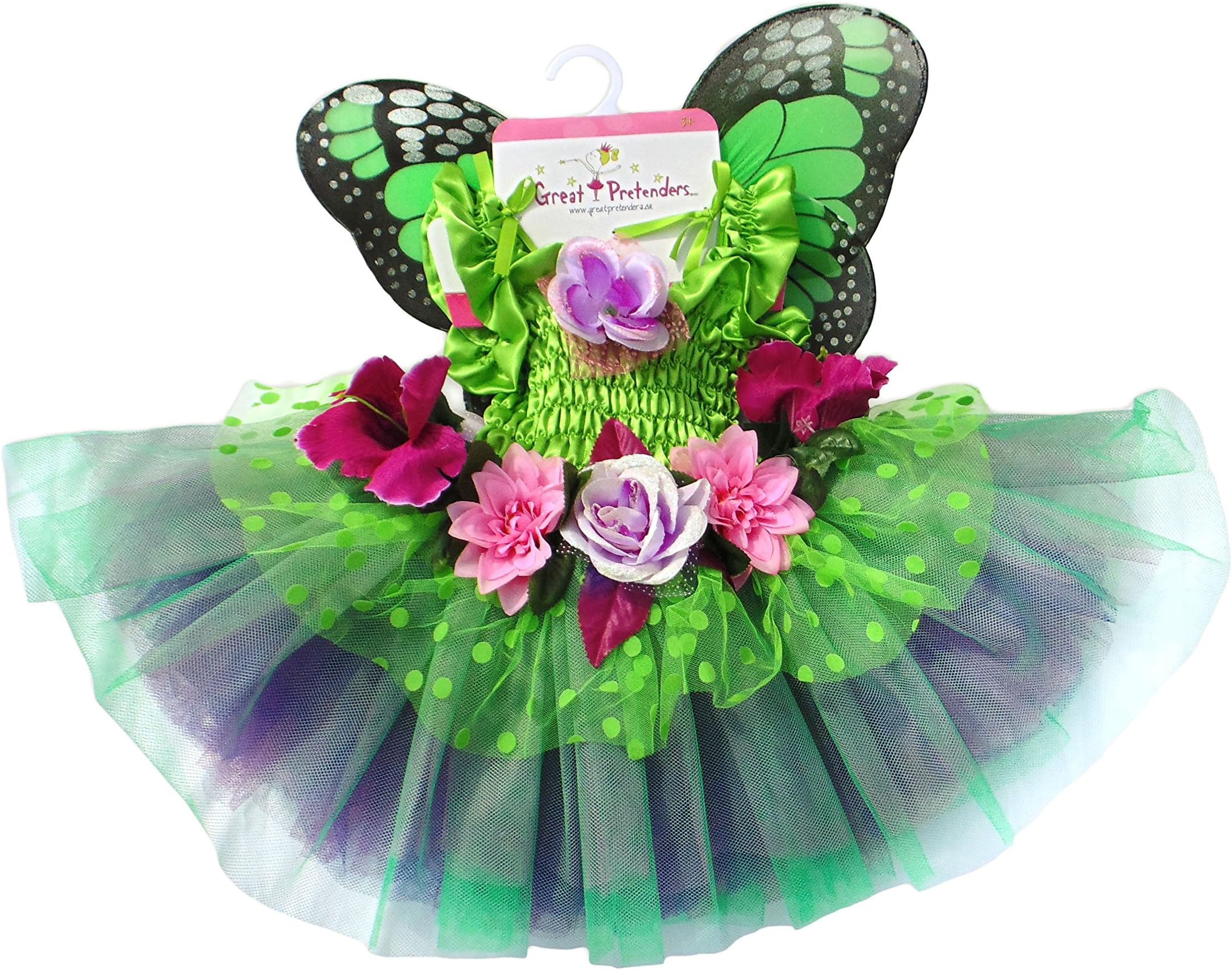Great Pretenders Fairy Blooms Deluxe Dress with Wings, Green, Medium