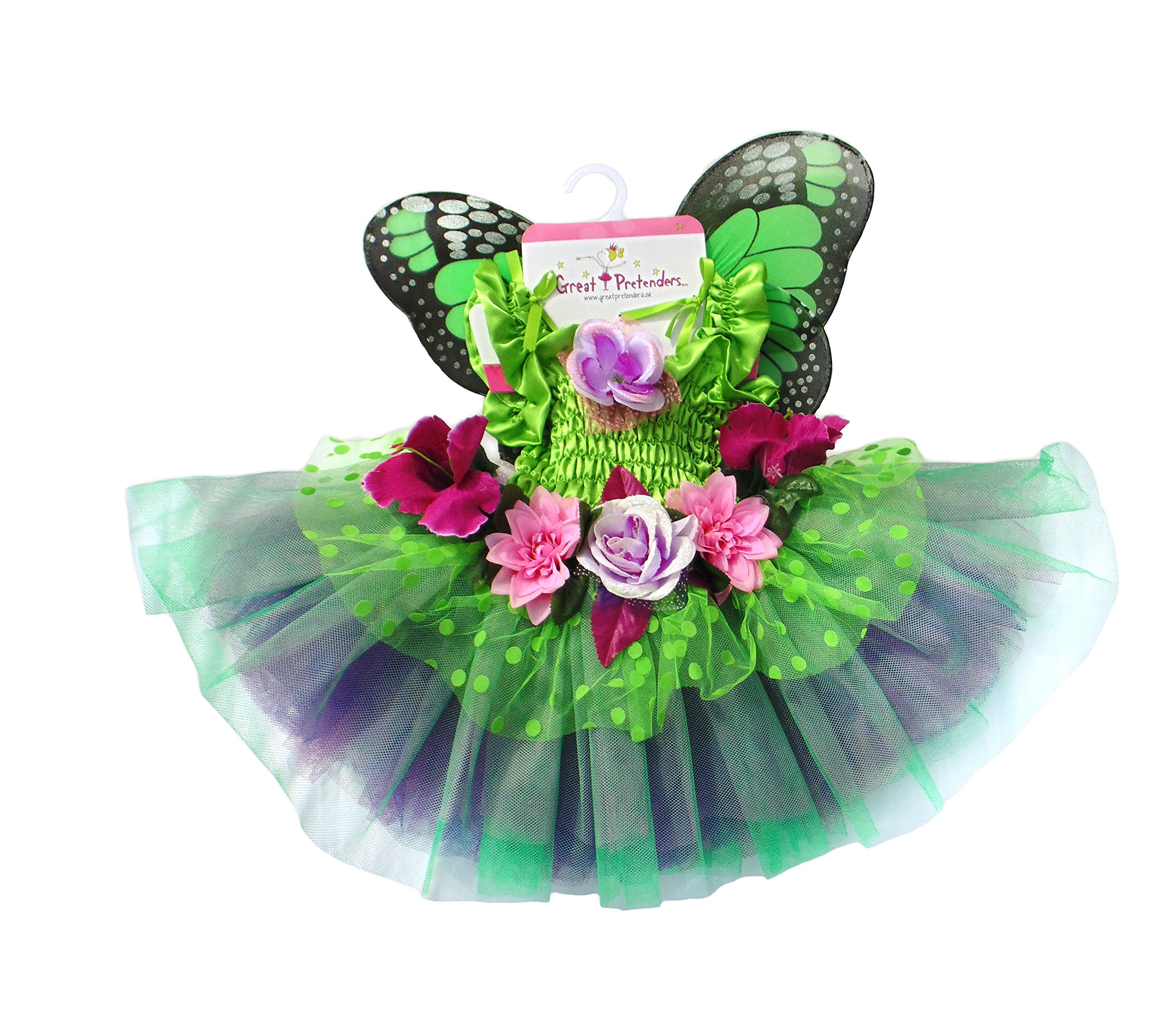 Great Pretenders Fairy Blooms Deluxe Dress with Wings, Green, Medium