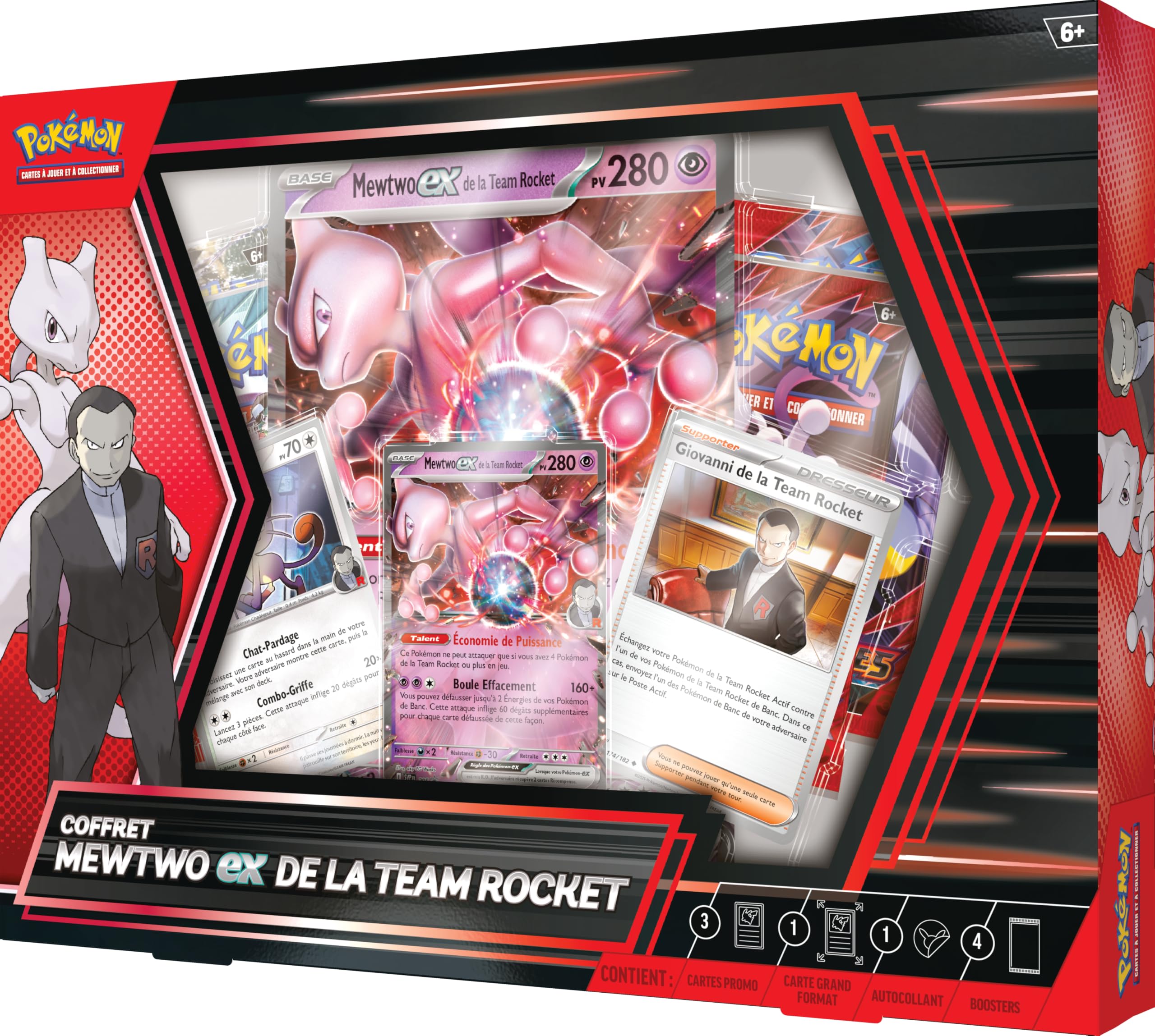 Pokémon: Coffret Mewtwo-ex de la Team Rocket du JCC Pokemon (1 Carte Promo Brillante, 1 Carte Grand Format Brillante et 4 boosters)