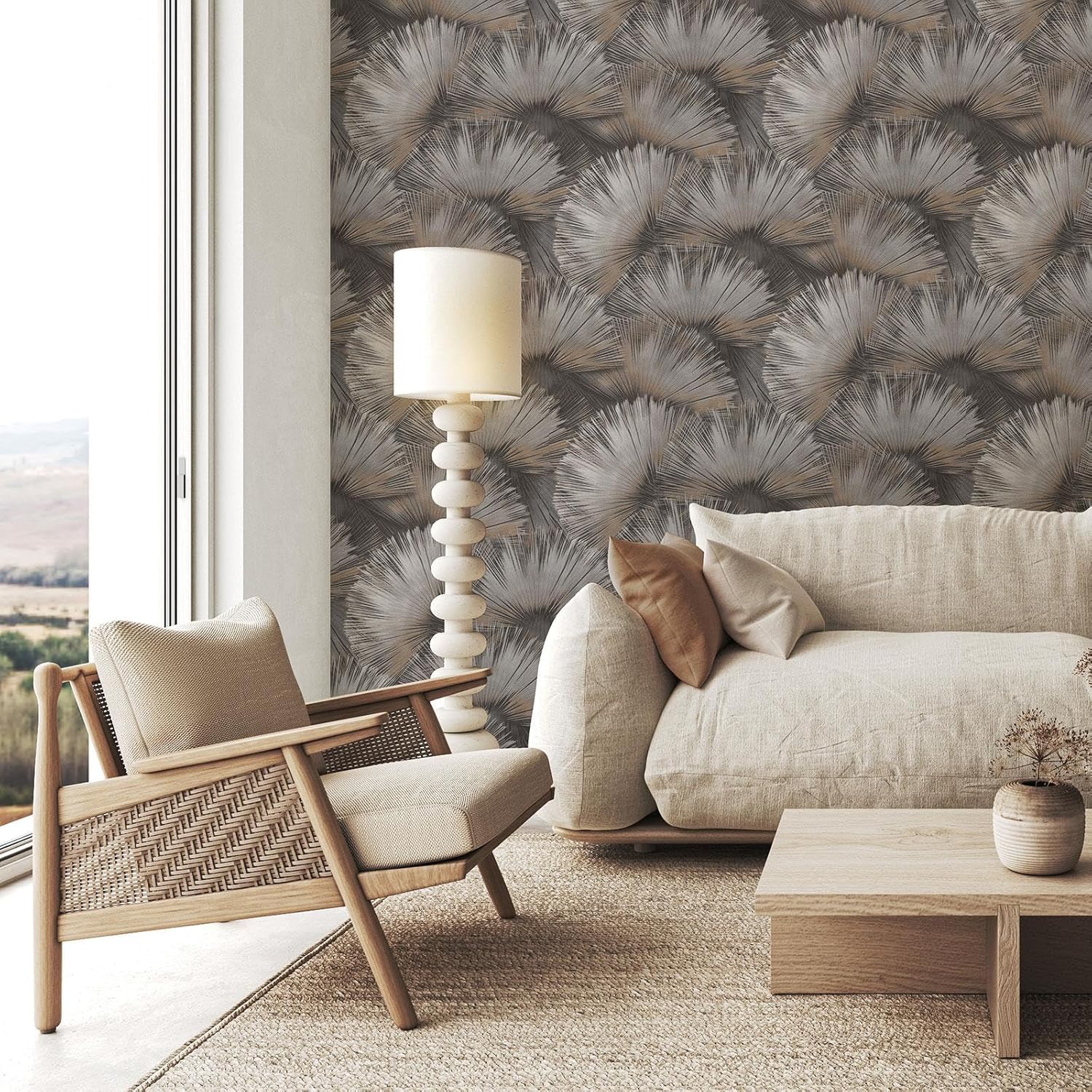 Rasch Opulenza Fan Effect Textured Vinyl Wallpaper with Metallic Elements Perfect for Bedrooms Living Rooms Stunning Feature Walls and DIY Projects Charcoal Grey 659788