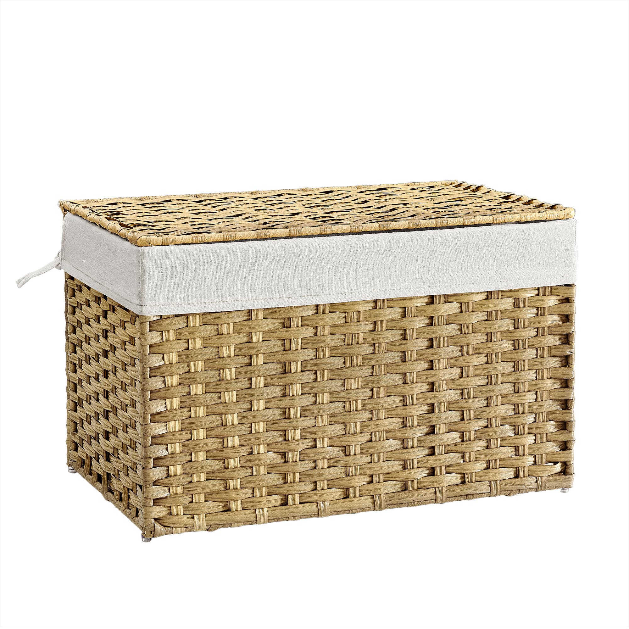 SONGMICS Laundry Basket, 105L Synthetic Rattan Storage Basket with Lid and Handles, Wicker, Foldable, Removable Liners, for Blankets, Clothes, Living Room, Bedroom, Laundry Room, Natural RST066N01