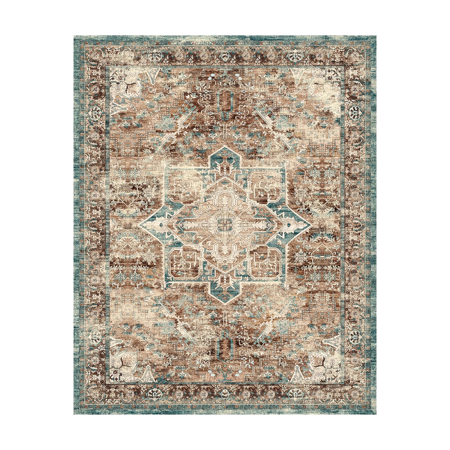 Triohero Area Rug 8x10 Machine Washable Non Slip Rug Vintage Carpet Low Pile Soft Carpet Stain Resistant Durable for High-Traffic Areas in Living Room