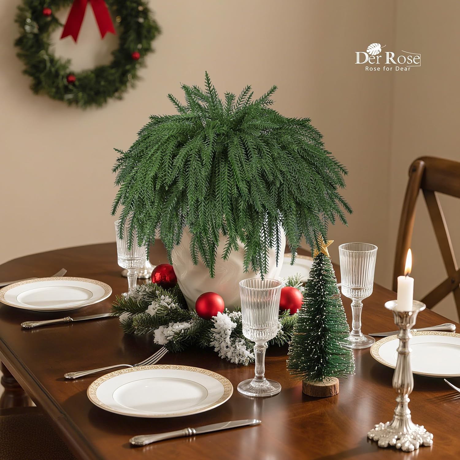 Der Rose 12Pcs Christmas Norfolk Pine Stems, 18 Inch Artificial Pine Branches Faux Cedar Stems Greenery Picks for Xmas DIY Crafts Wreath Garland Home Outdoor Christmas Decorations Indoor - Image 5