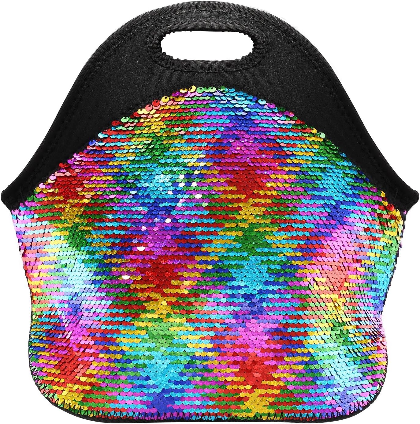 Neoprene Lunch Bags for Women and Girl Reversible Sequins Insulated Lunch Tote Bag with Zipper - PAWHITS