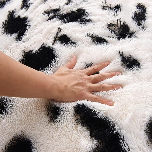 Miniatura 7 de Meeting Story Alfombra con estampado de vaca, alfombra de piel de vaca sintética, con estampado de animales, esponjosa, mullida y mullida para sala