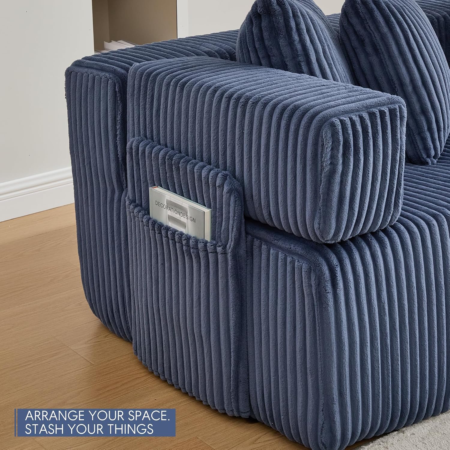 Oversized Modular Sofa with Chaise Deep Seat Storage No Assembly - Blue