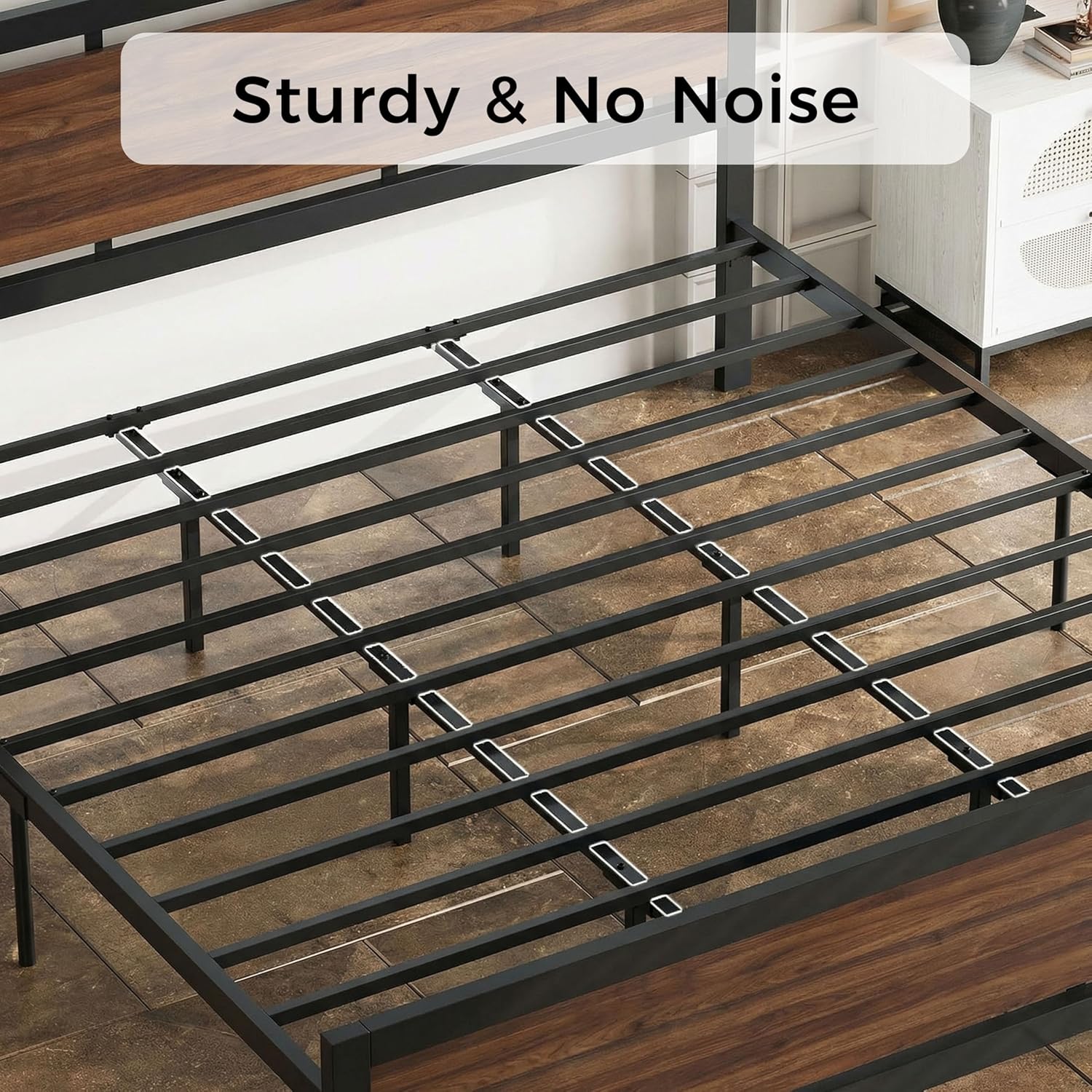 LIKIMIO California King Bed Frame with Headboard and Footboard, Metal Strong Supports, Easy Assembly, Noise-Free, No Box Spring Needed, Dark Walnut