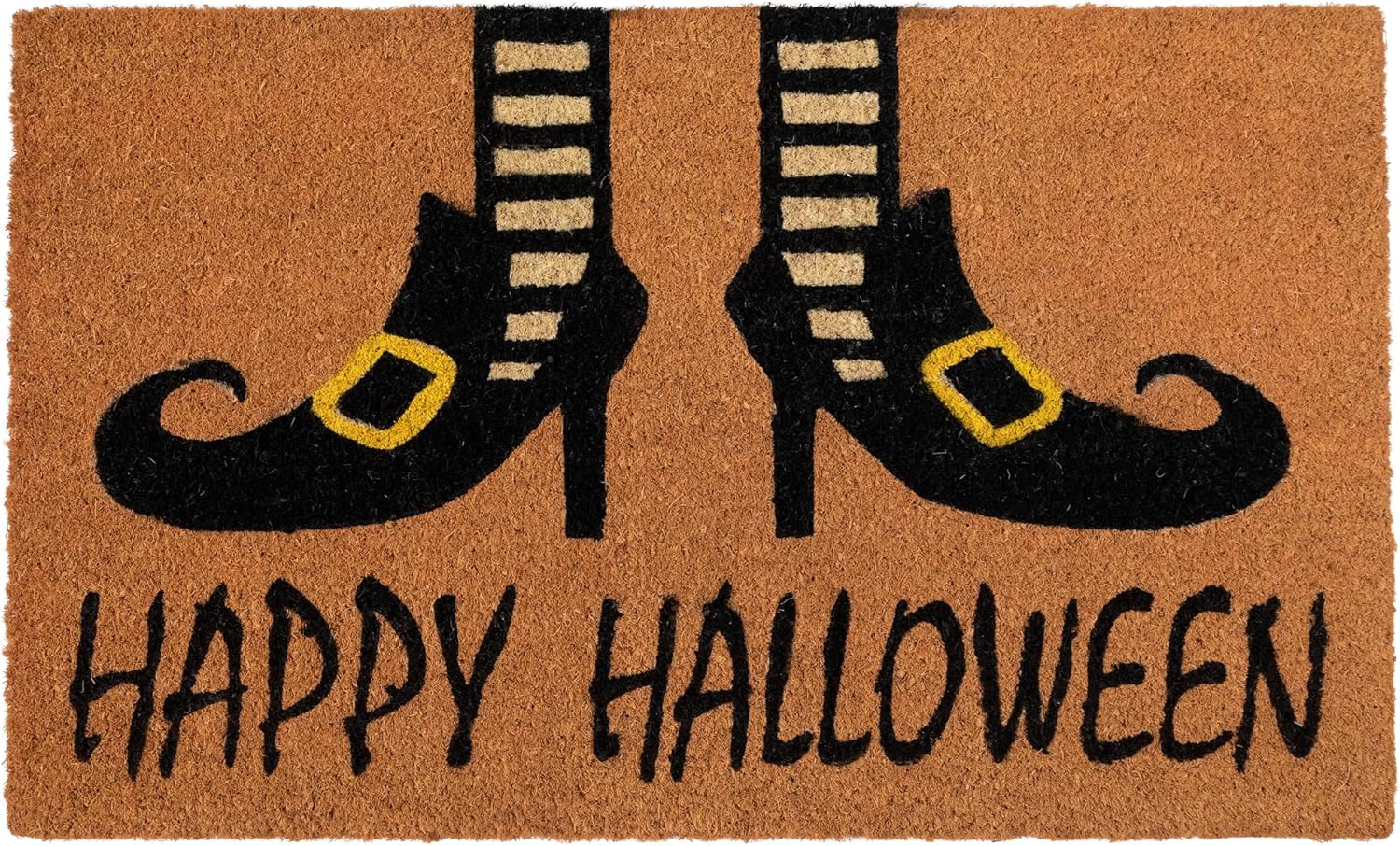 Northlight Wicked Witch Shoes Happy Halloween Coir Outdoor Doormat - 30" - Orange and Black