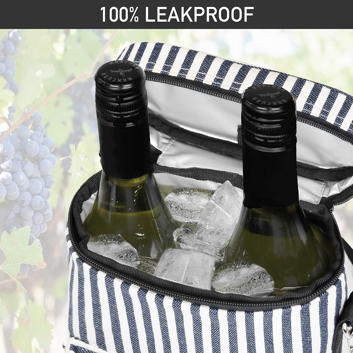 opux Insulated 2 Bottle Wine Bag Tote Leakproof Carrier Cooler Gift Stripes image 5