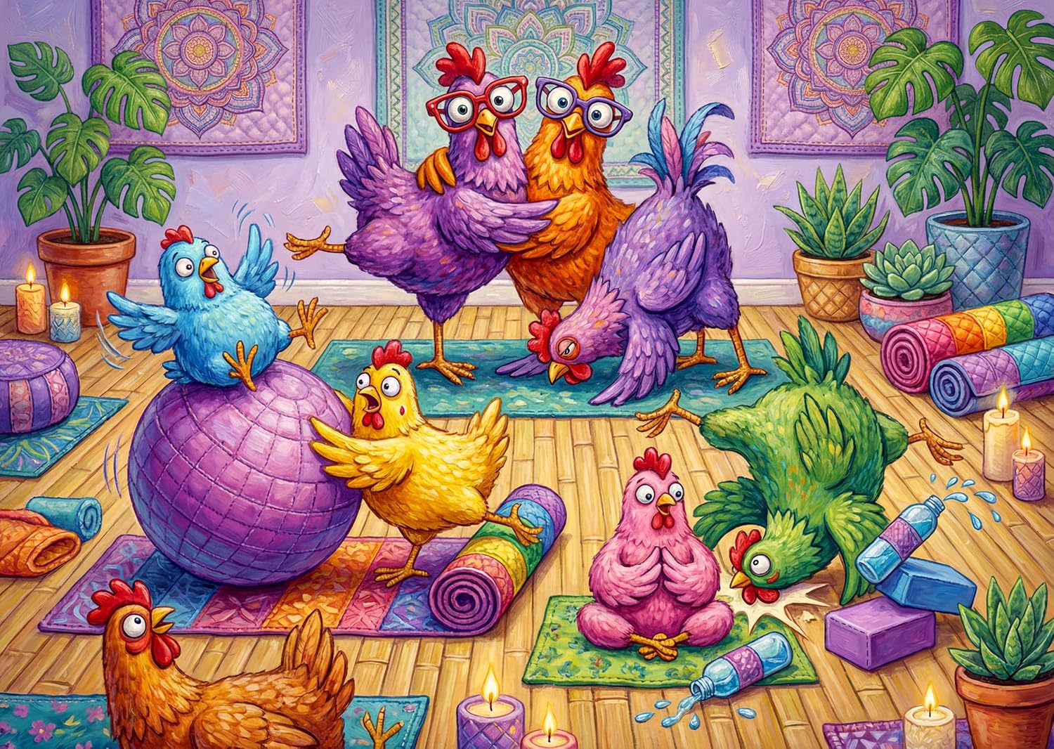 Funny Chickens Jigsaw Puzzle for Adults 1000 Pieces, Colorful Rooster Puzzles, Premium Thick Cardboard with Matte Finish, for Animal Lovers and Puzzle Enthusiasts