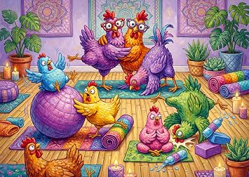 Funny Chickens Jigsaw Puzzle for Adults 1000 Pieces, Colorful Rooster Puzzles, Premium Thick Cardboard with Matte Finish, for Animal Lovers and Puzzle Enthusiasts