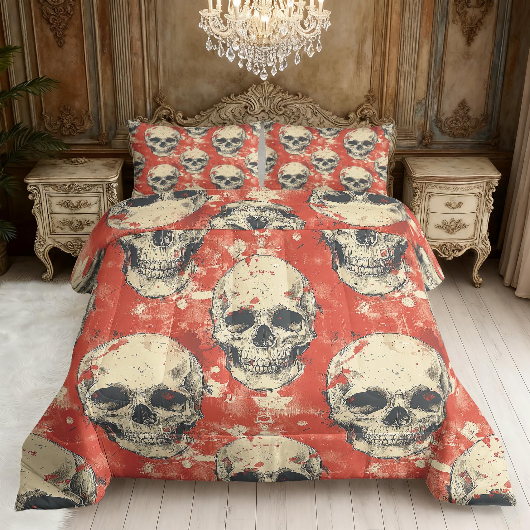 Couette Motif Squelette Horreur 200x200 Lit Double pour Sommeil Doux 4 Saisons