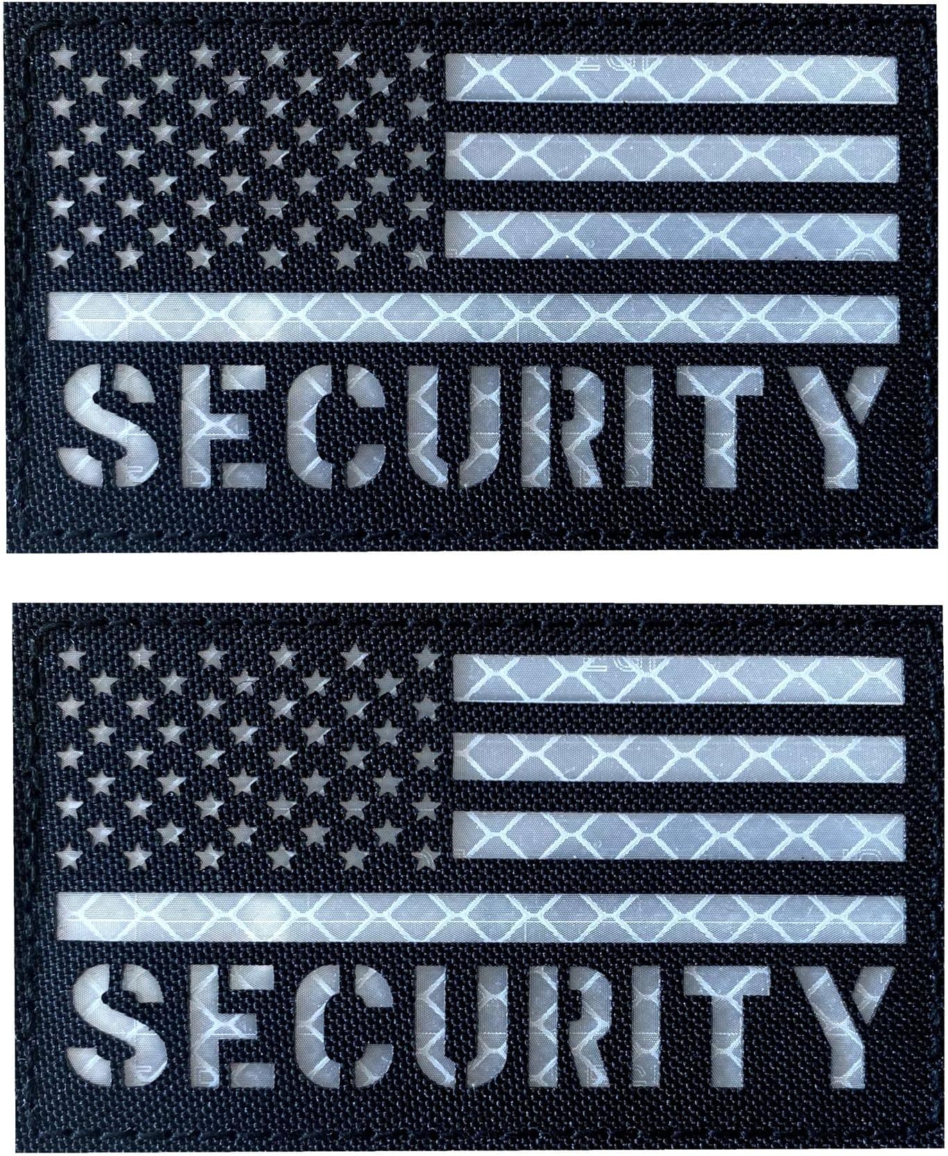 2 Pack Reflective Security Patch US Flag with Hook Back for Service Harness Tactical Vest Collar Hook-Fastener Backing
