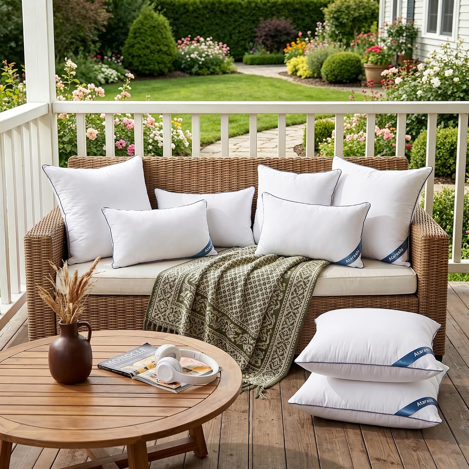 Atarashi 20 x 20 Outdoor Pillow Inserts(Set of 2) - Waterproof Decorative Square Throw Pillows for Couch Sofa Bed Patio Furniture, Garden & Patio, White 20x20 inch