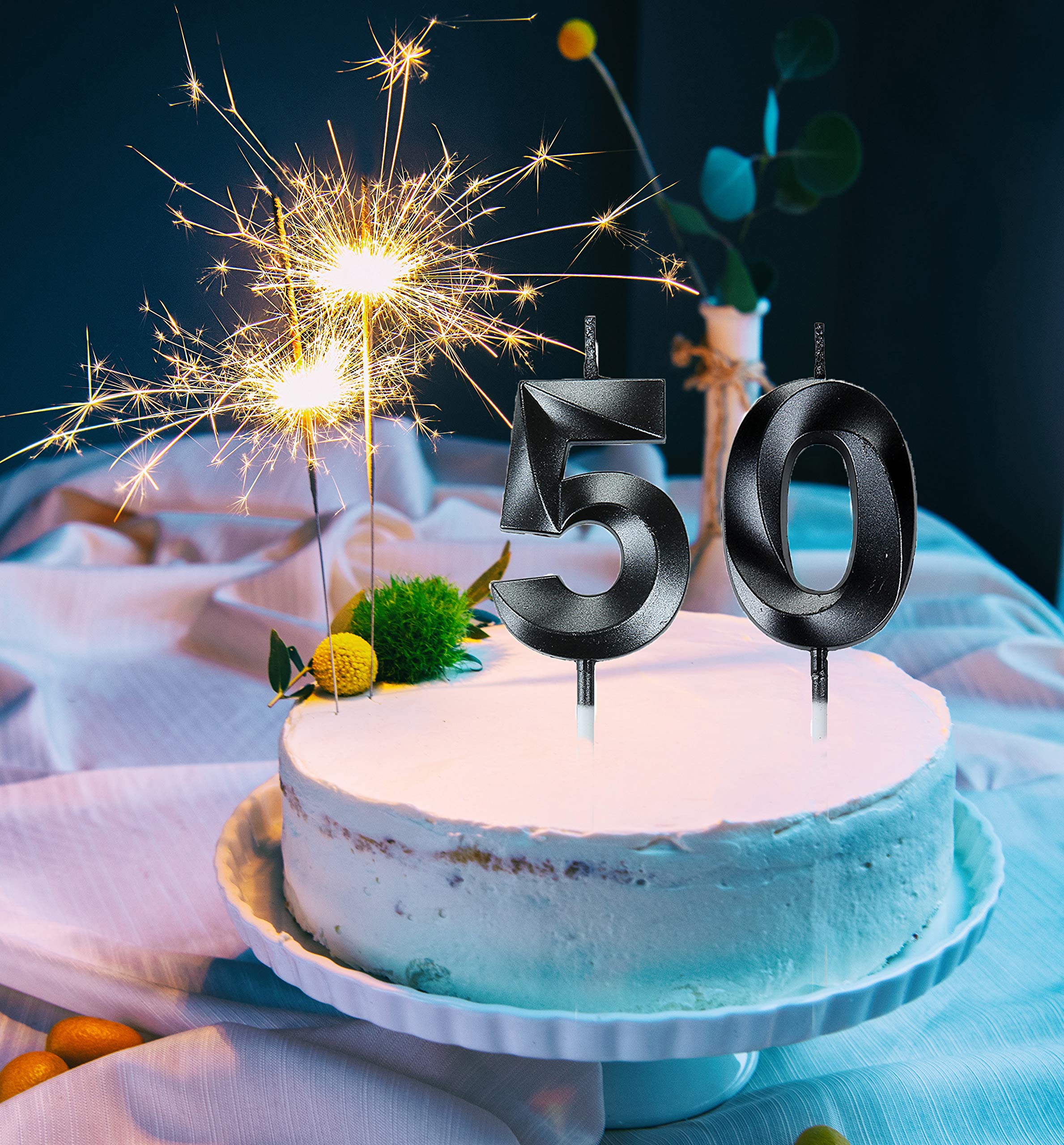 Bailym Velas negras para 50 cumpleaños, número 50 para decoración de cumpleaños, decoración de fiestas