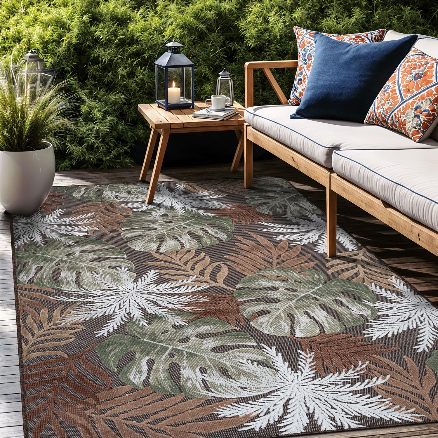 Luul Home Floral Indoor Outdoor Rugs 8x10 Large Area Rug for Living Room, Patio Decor, Kitchen, and Entryway Rug, Washable Stain Resistant Outside