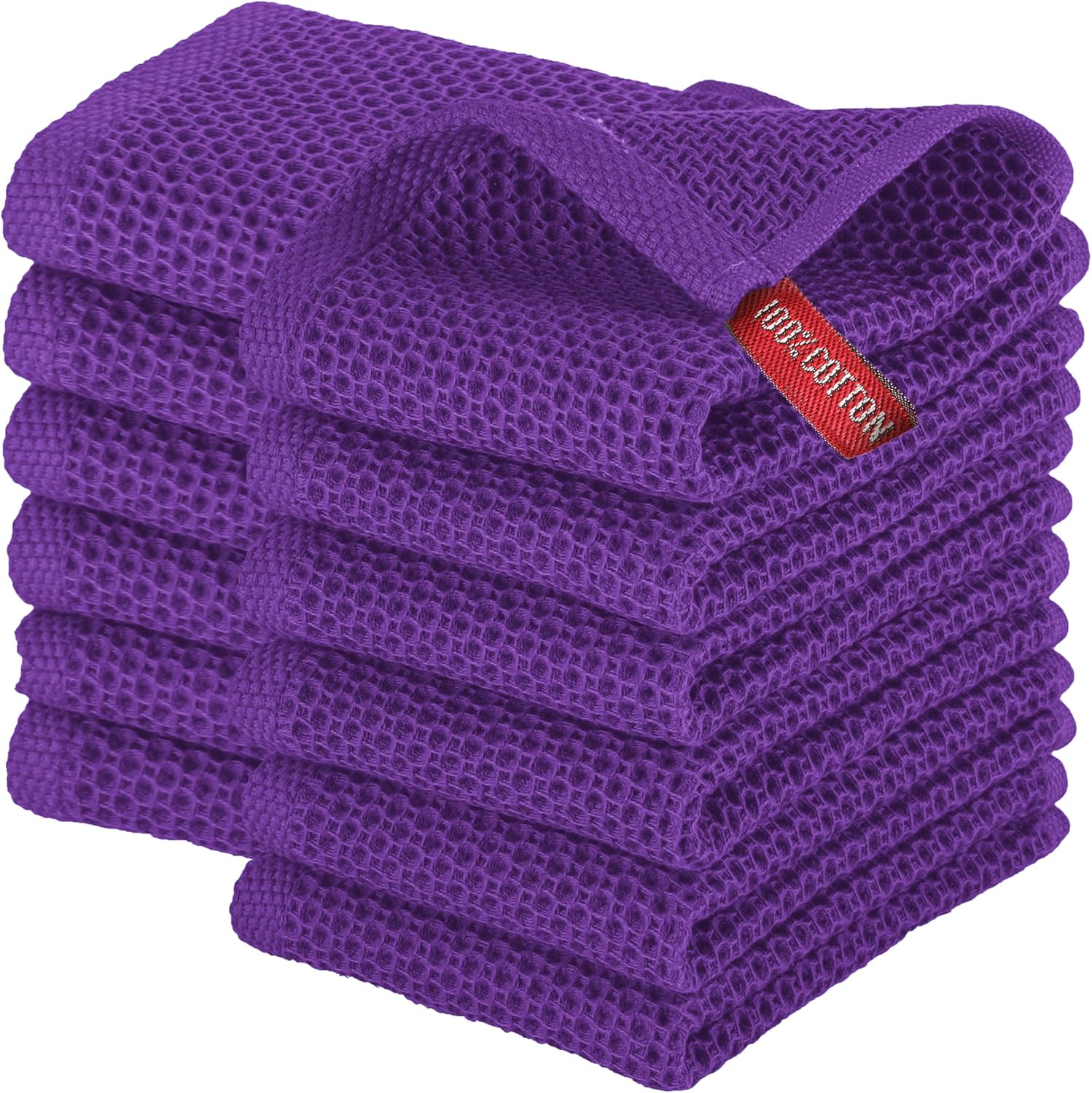 Elegant Comfort 100% Turkish Cotton 12-Pack Waffle Premium Kitchen Towels - Quick Drying and Super Absorbent Kitchen Dishcloth Towels, Ultra Soft Multi-Purpose Cleaning Towels, 13 x 13, Purple