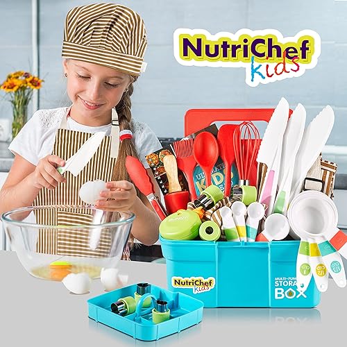 Miniatura 7 de NutriChef Juego de cocina y horneado para niños, juego completo de cocina para niñas y niños, incluye delantal de pequeño chef. Suministros de
