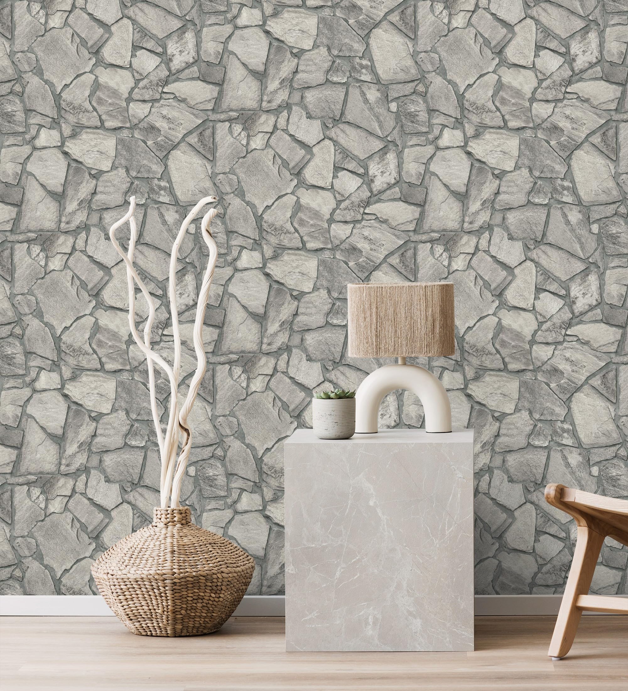 GAULAN 683292 Papier peint vinyle pierre naturelle texturée style rustique, tons gris pour mur salon cuisine bain chambre couloir stanza salle à - Rouleaux de 10 m x 0,53 m