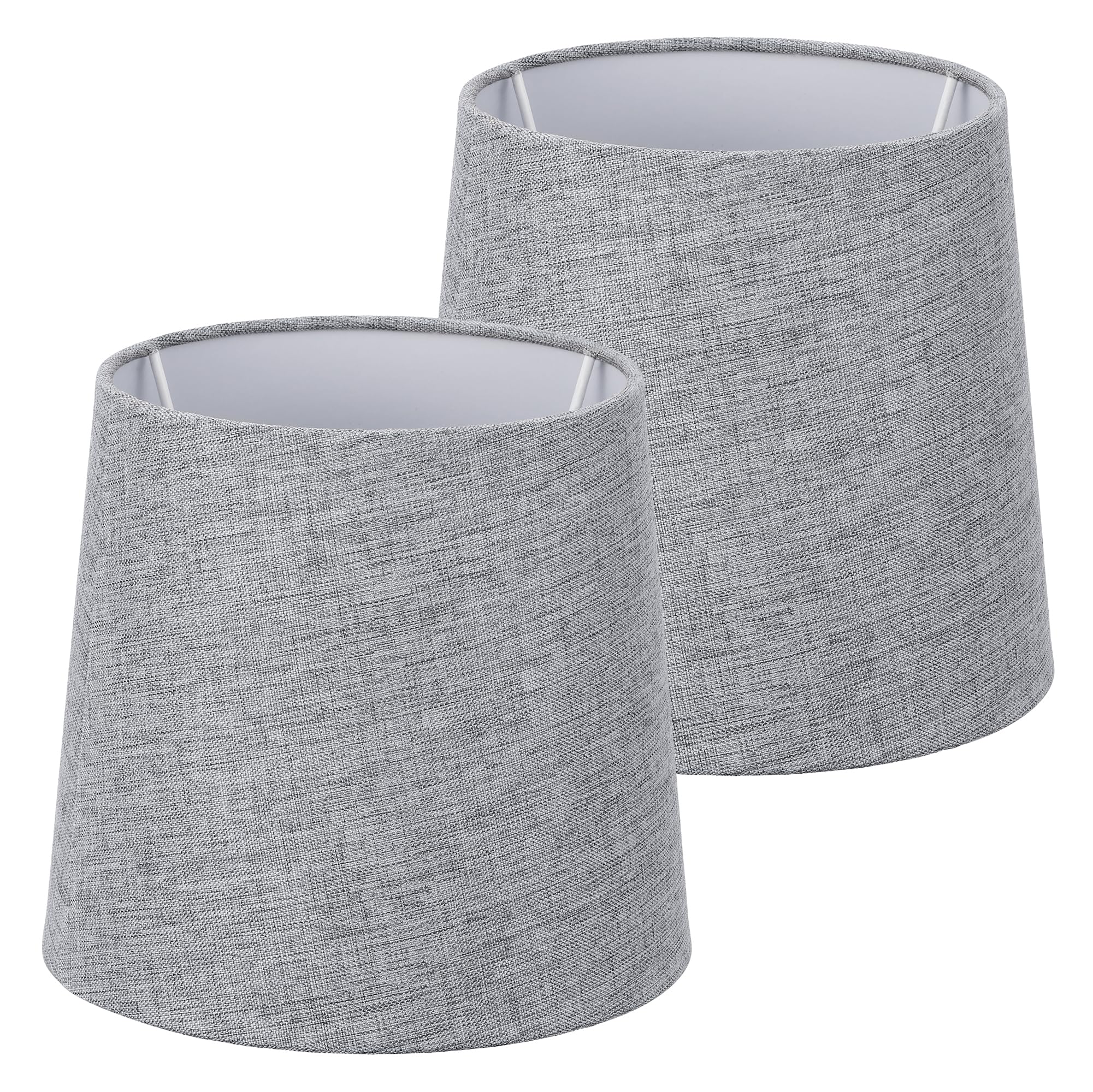 Navaris 2x Lampenschirm aus Leinen - 2er Pack E14 Lampen Schirm für Tischlampe oder Stehlampe - 2 Ersatz Lampenschirme klein - Außen Grau/Innen Weiß