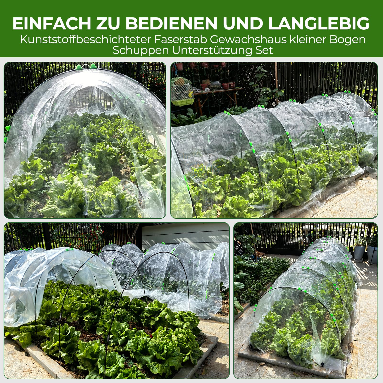 40Pcs Pflanztunnel Bögen，155×65cmFolientunnel für Hochbeet mit 106 Teilen，Pflanztunnel Bögen für Hochbeet,Frühbeet Tunnel DIY Pflanze Unterstützungfür Garten Zeile Abdeckung Pflanzen Obst Gemüse