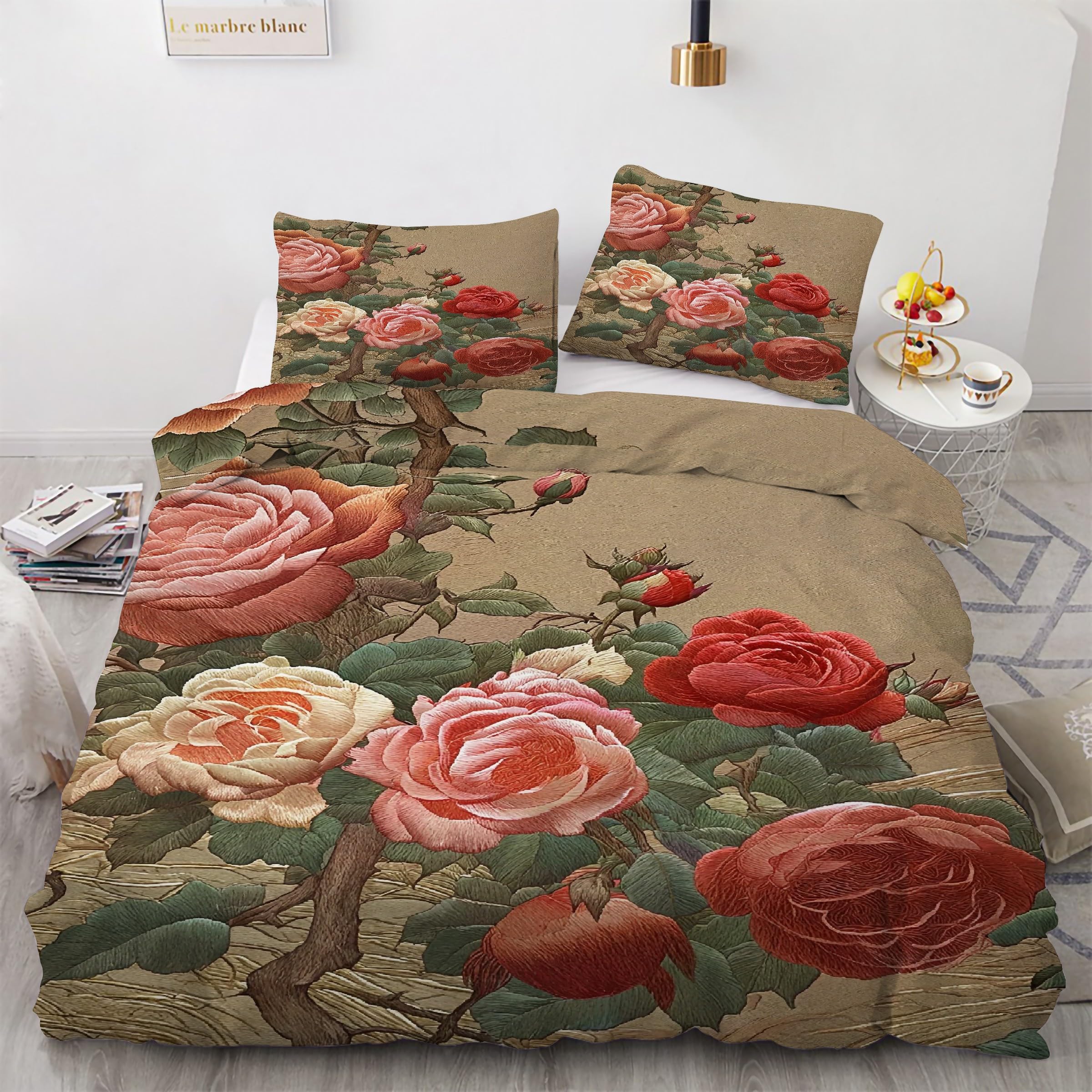 Parure de lit 160x200 pivoine anti-plis avec fermeture éclair pour un lit parfait