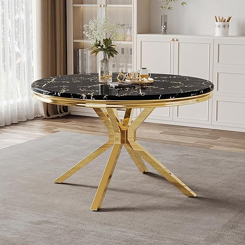 47" Round Marble Dining Table, Modern Kitchen Table with High