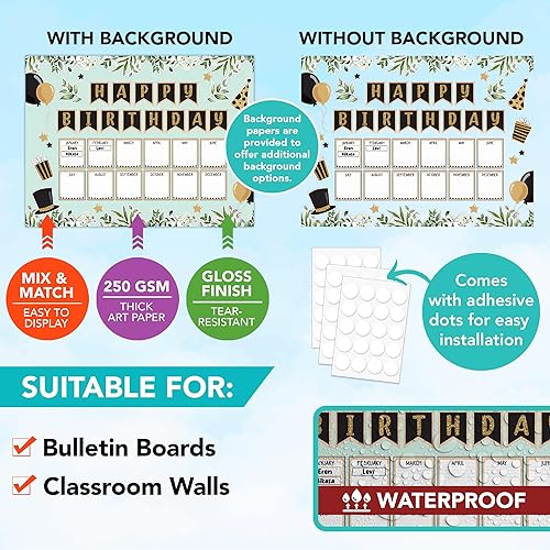 Miniatura 5 de 115 piezas de decoración de tablero de anuncios de feliz cumpleaños con papel de fondo y borde, juego de tablón de anuncios de feliz cumpleaños,