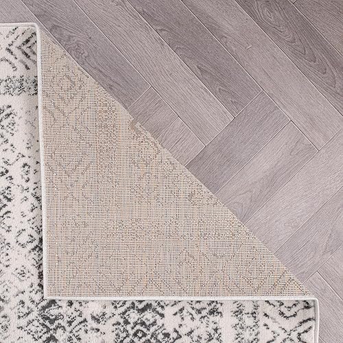 Miniatura 5 de Rugshop Alfombra de área suave con borde bohemio envejecido, resistente a las manchas, 7 pies 10 pulgadas x 10 pies, color gris