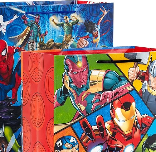 Miniatura 7 de Hallmark Marvel Avengers - Juego de bolsas de regalo de superhéroe (1 bolsa grande de 13 pulgadas y 1 bolsa extragrande de 15 pulgadas) con
