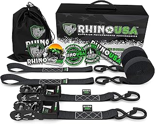 Rhino USA Ratchet Strap Tie Down Kit, 5,208 Break Strength - Includes (2) Heavy Duty 1.6" x 8' Rachet Straps with Padded H...