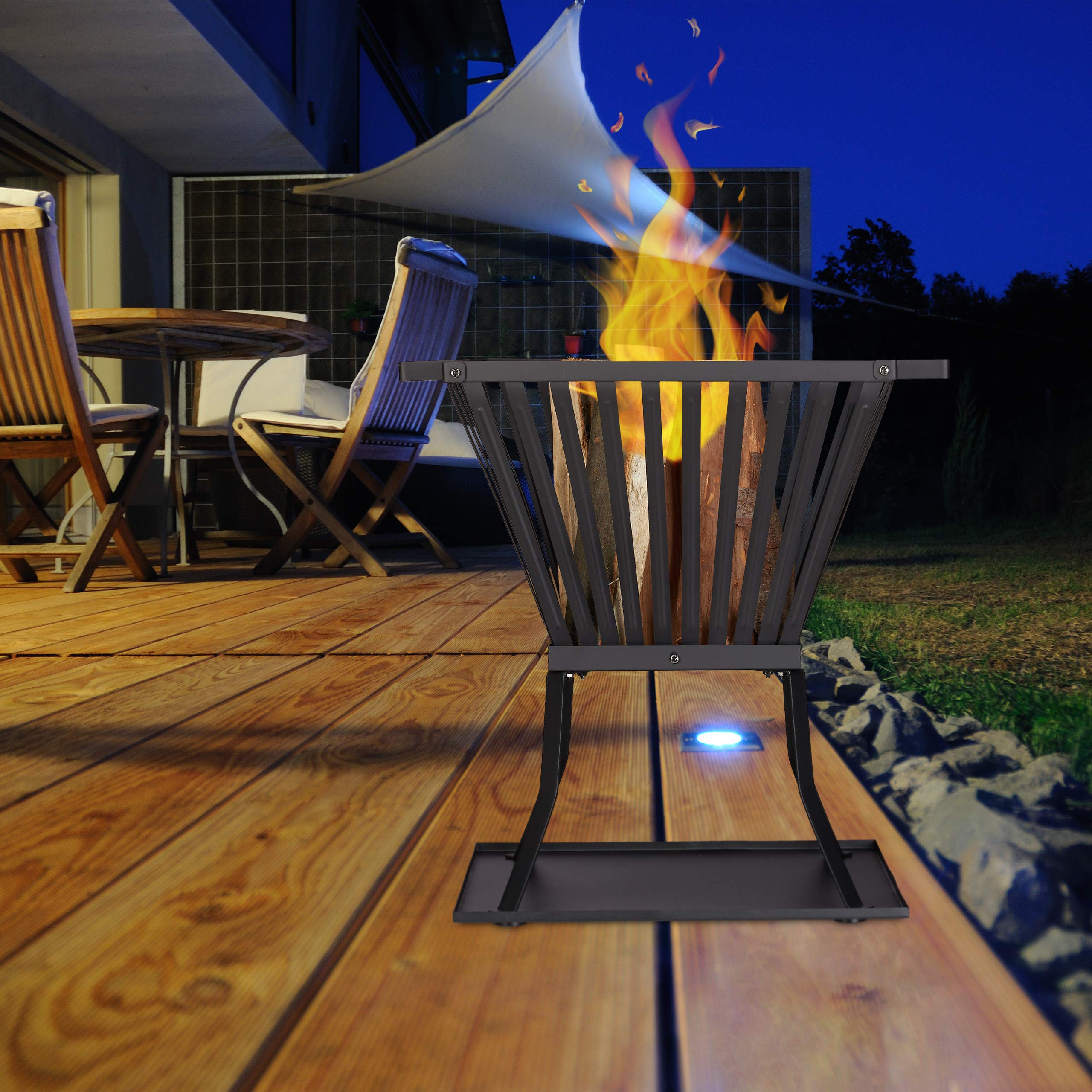 Relaxdays Brasero de jardín XL, con atizador, Chimenea de terraza, para Madera, 56x56,5x45 cm, Negro