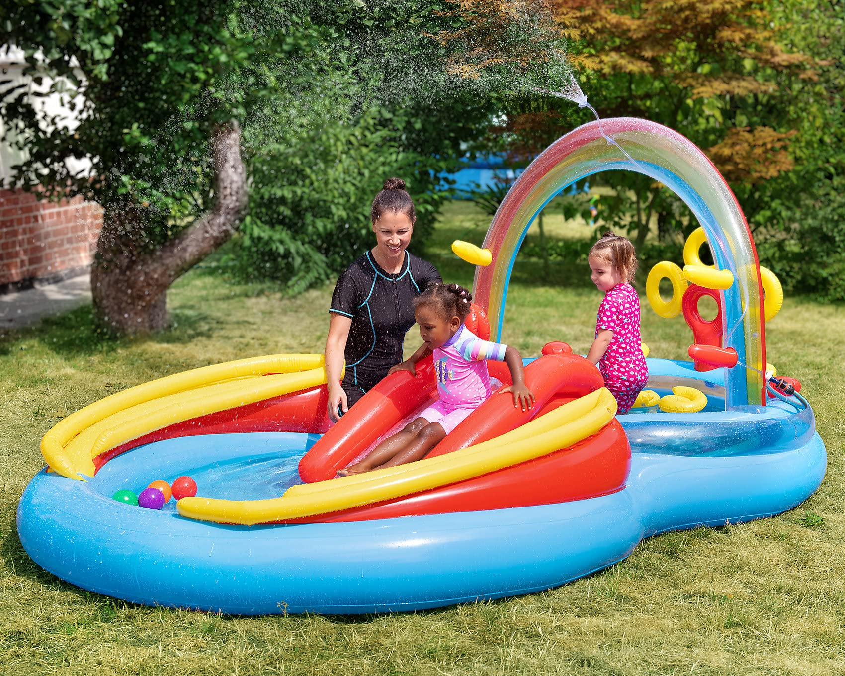 Aufblasbarer Pool für Kinder, Intex Spielplatz, Regenbogen, 297 x 135 x 193 cm, 381 l, Sortiert