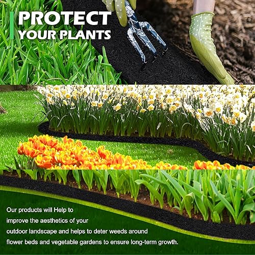 Miniatura 9 de Rollo de mantillo de goma de 140 x 5.5 pulgadas para paisajismo, barrera permanente de mantillo de jardín, rollo de tapete de mantillo de goma