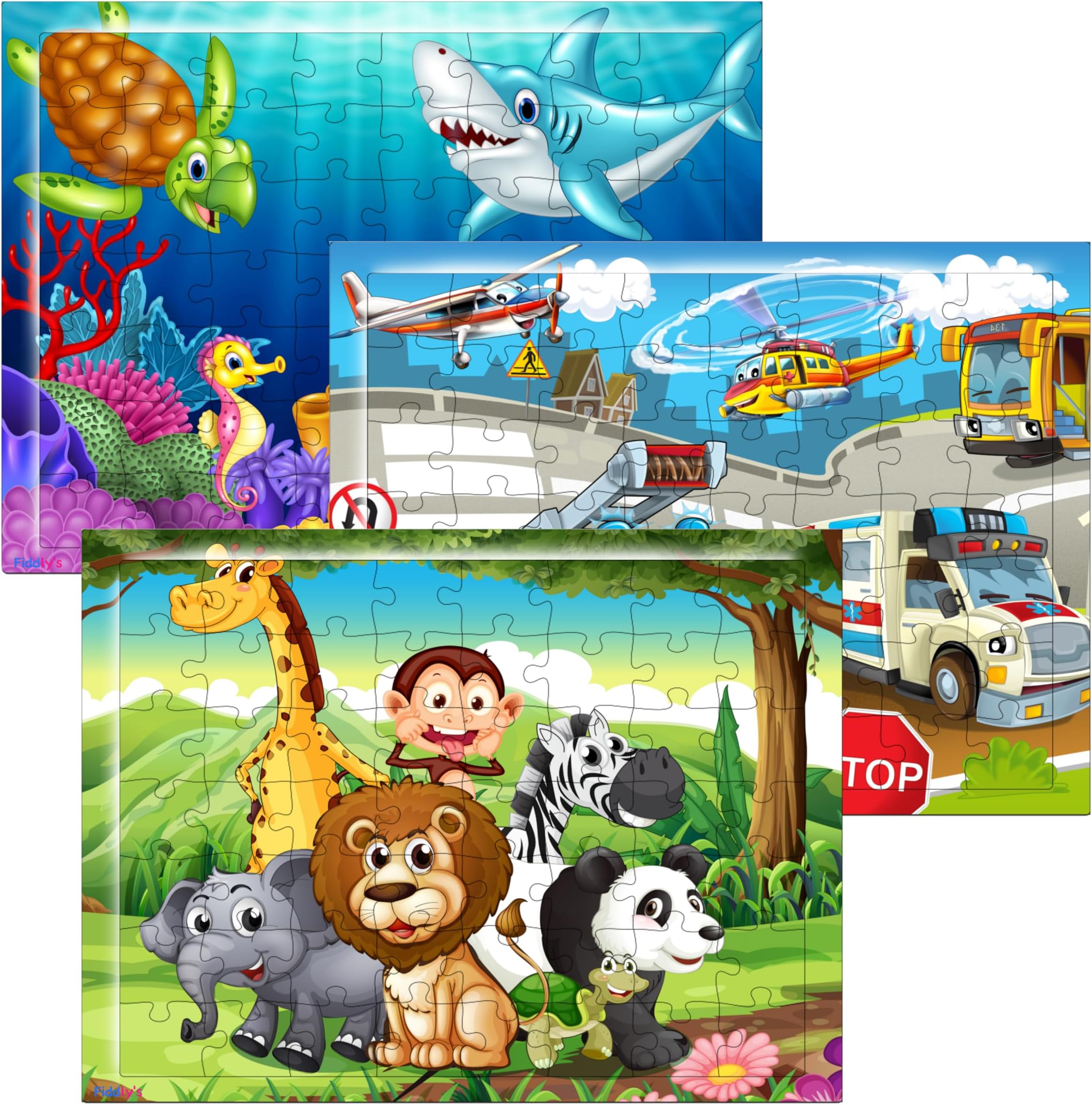 Fiddlys 54 Pcs Wood Jigsaw Puzzles for Kids & Children Age 6+ Double Layered Wooden Puzzles with Bright Front & Back Print Puzzle for Kids-Educational Toy (Pack of 3)