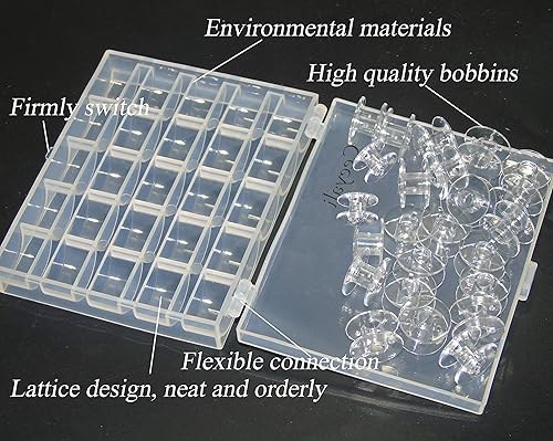 Miniatura 4 de Ceeyali 25 bobinas de plástico transparente para máquina de coser con estuche de bobina, compatibles con múltiples máquinas de coser como máquina de