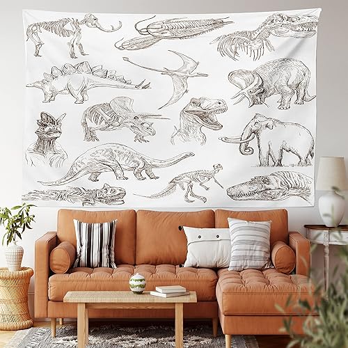 Miniatura 1 de Ambesonne Tapiz jurásico, arreglo de varios dinosaurios, ilustraciones de esqueleto biología histórica, colgante de pared ancho para dormitorio,