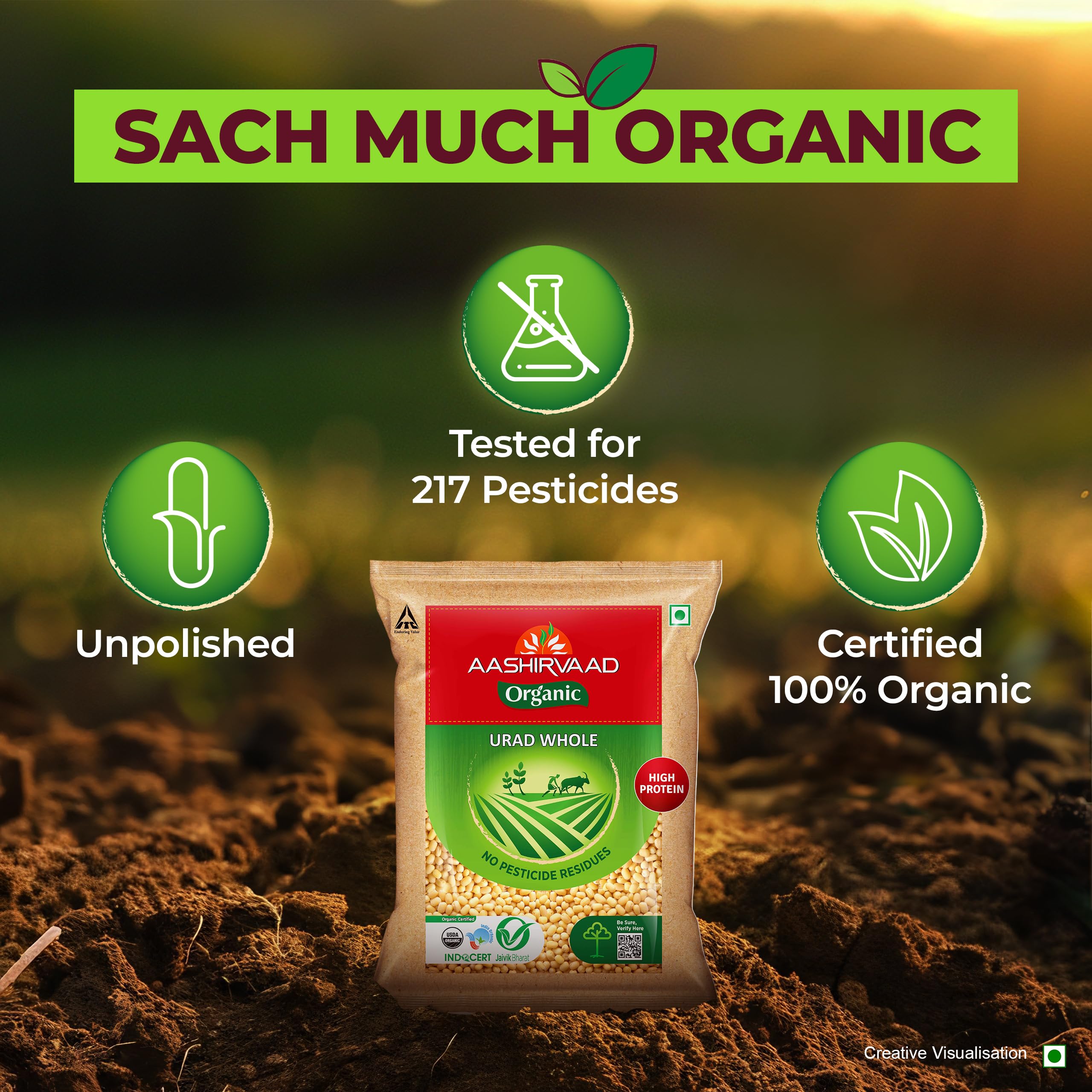 Aashirvaad Organic Urad Dal (Whole), 1kg, 100% Organic Urad Dal Rich in Protein - Image 2 thumbnail