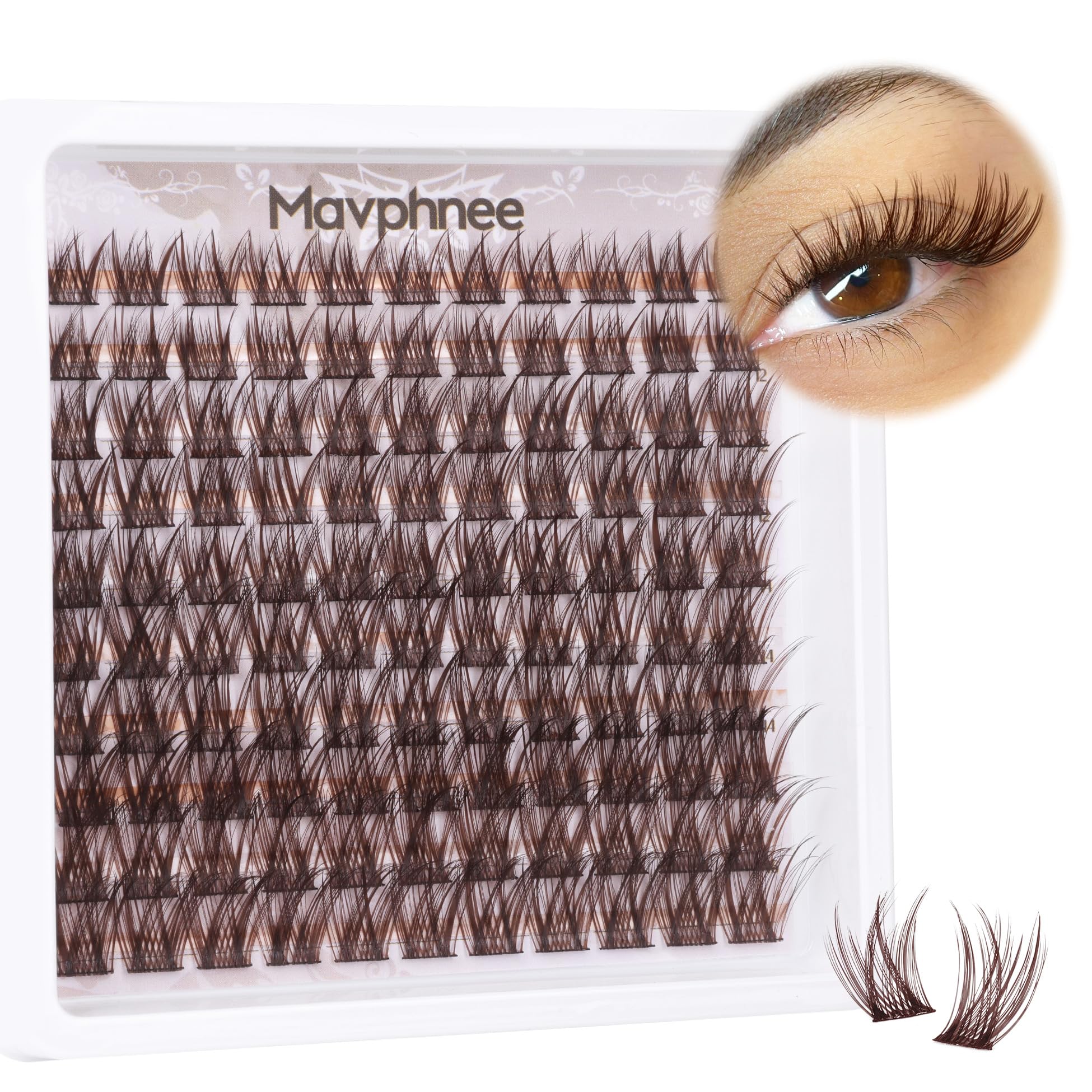 Brown Lash Clusters Natural Looking Eyelash Clusters 10-16MM Mixed Lengths Wispy Lash Extensions Dark Brown Eyelash Extensions CC Curl Individual Lashes 110Pcs Lash Pack by Mavphnee