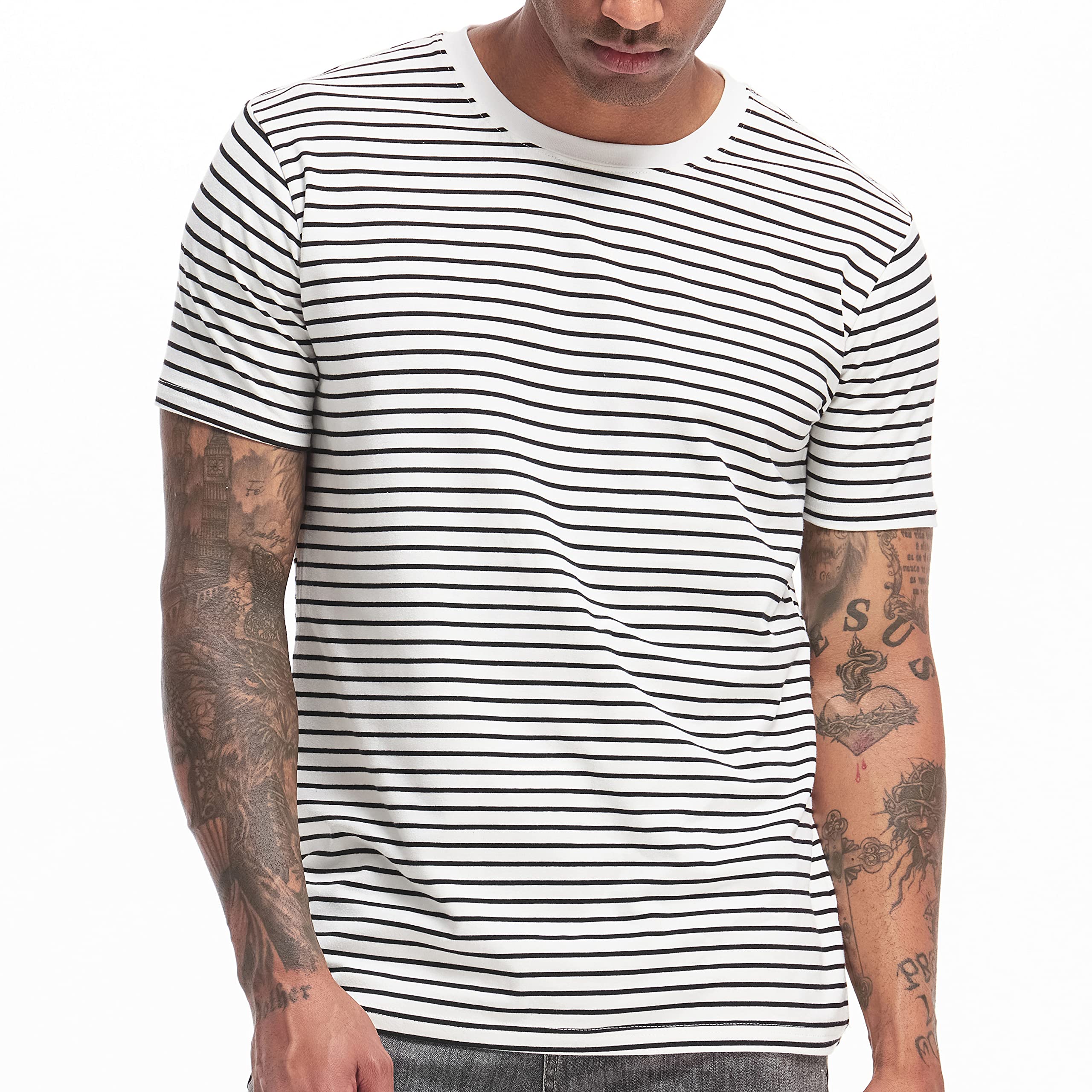 VEIISAR Gestreiftes Herren T-Shirt aus 95% Baumwolle & 5% Elasthan – Bequemes & elastisches T-Shirt – Casual Freizeit-Shirt