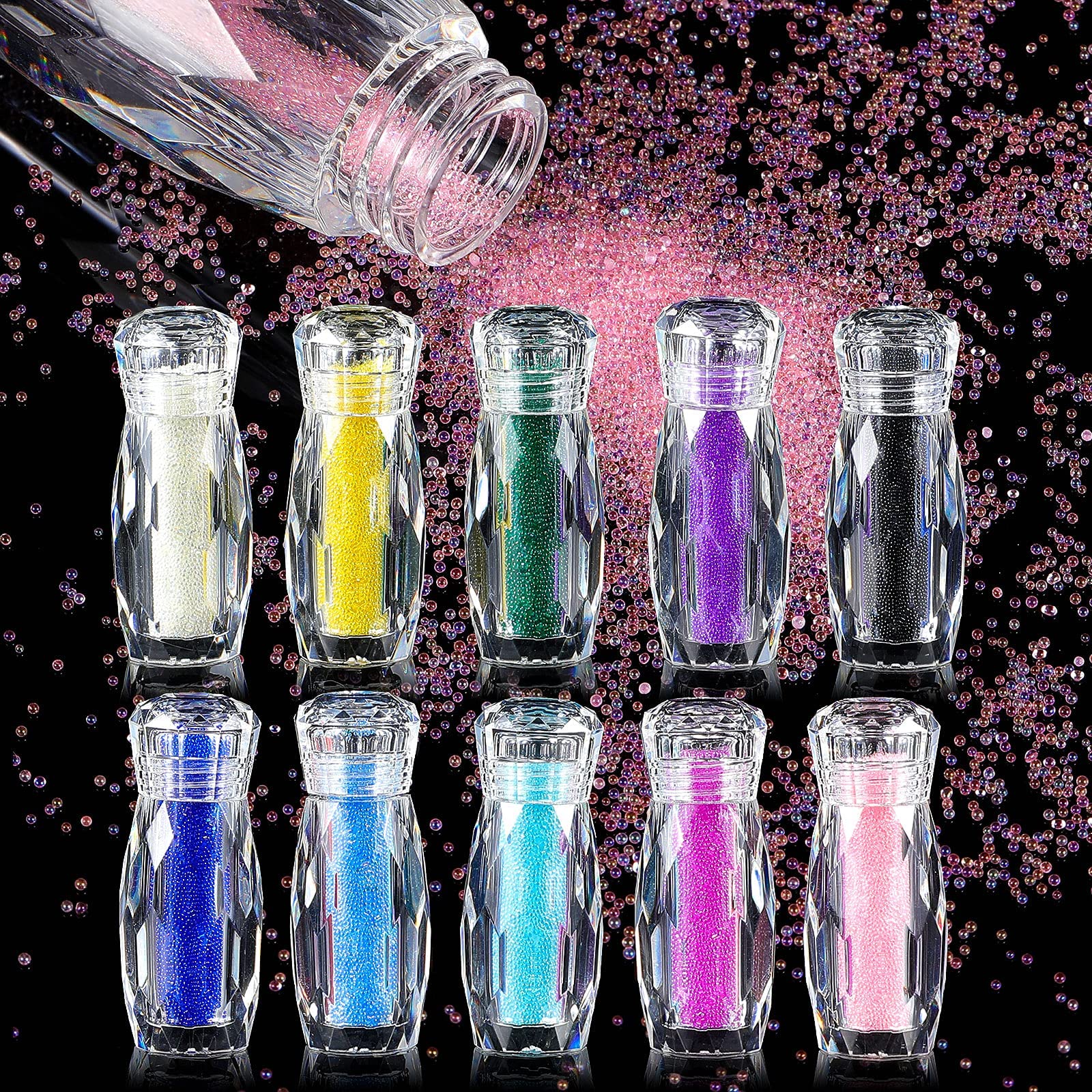 MAKINGTEC 10 Bottles Caviar Beads for Nails Micro Nail Pixie Crystals Colorful Micro Caviar Strass Glass Nail Beads Multicolor Nail 3D Decorations Micro Nail Caviar Pixie Crystals for Nails DIY