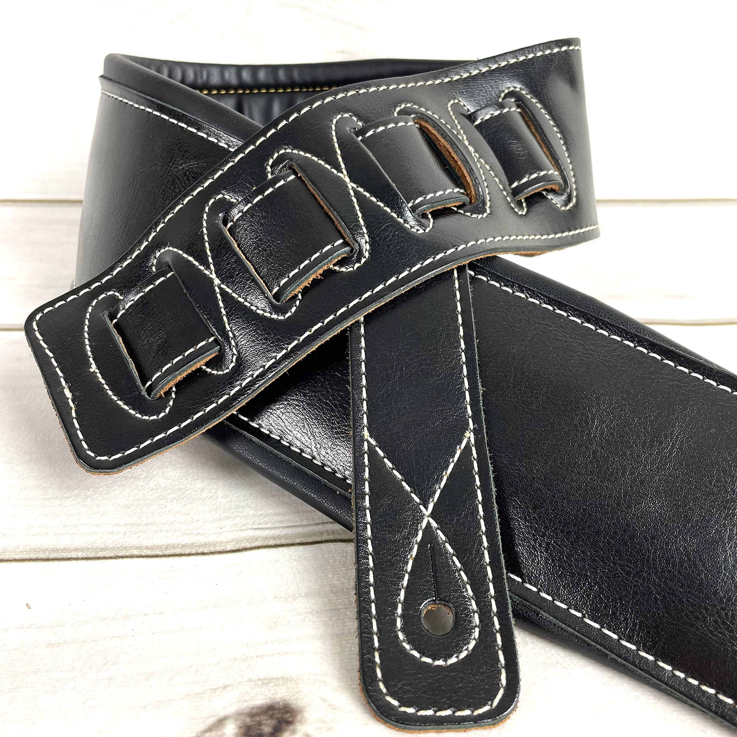 Walker & Williams super largo nero 10,2 cm, con imbottitura doppia tracolla in pelle per basso