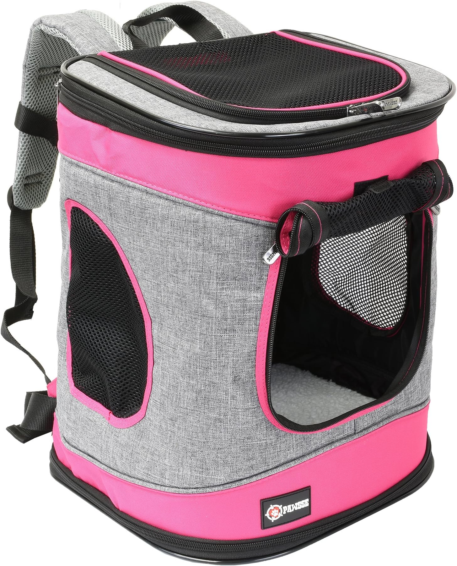 Cat Carrier Backpack, Foldable Pet Carrier Backpack for Small Dogs,Puppy Rucksack Carrier Ventilated Design For Travel Camping Hiking Outdoor Pink and Grey